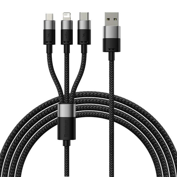 Baseus StarSpeed 3-in-1 USB-kaapeli, USB-C + micro USB + Lightning, 3.5A, 1.2m (musta)