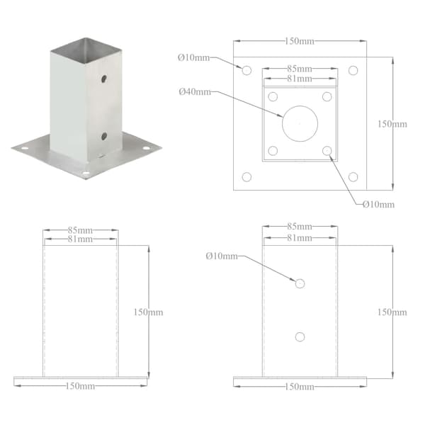 vidaXL Stolpsocklar, 4 st, galvaniserad metall, 81 mm
