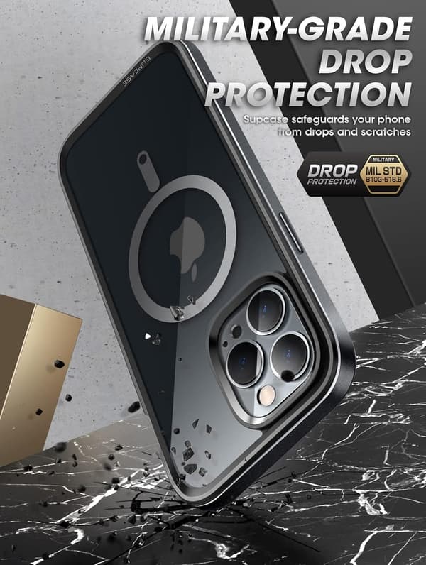 APPLE IPHONE 14 PRO MAX -PUHELINKOTELO, KIRKAS, MUSTA TAKAA + MAGSAFE