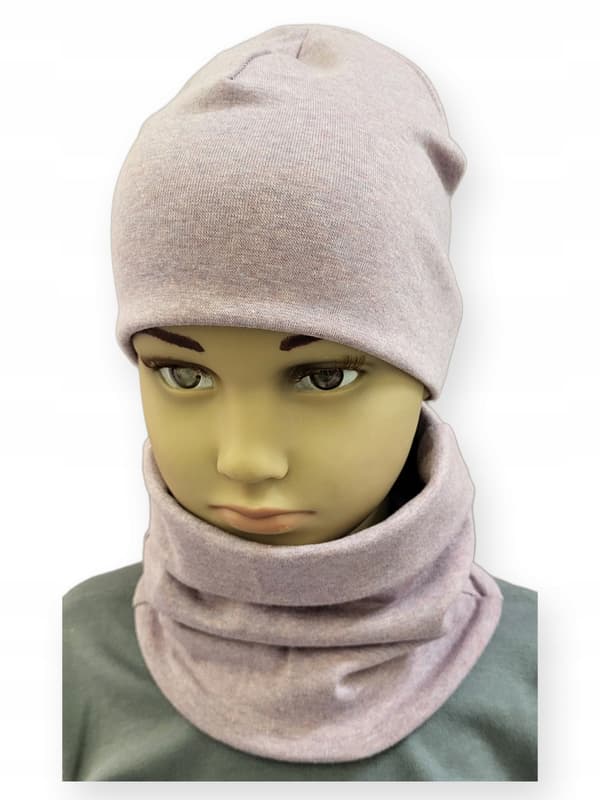 Set Hatt + Halsduk barnset storlek 52-56 dubbel violett melang