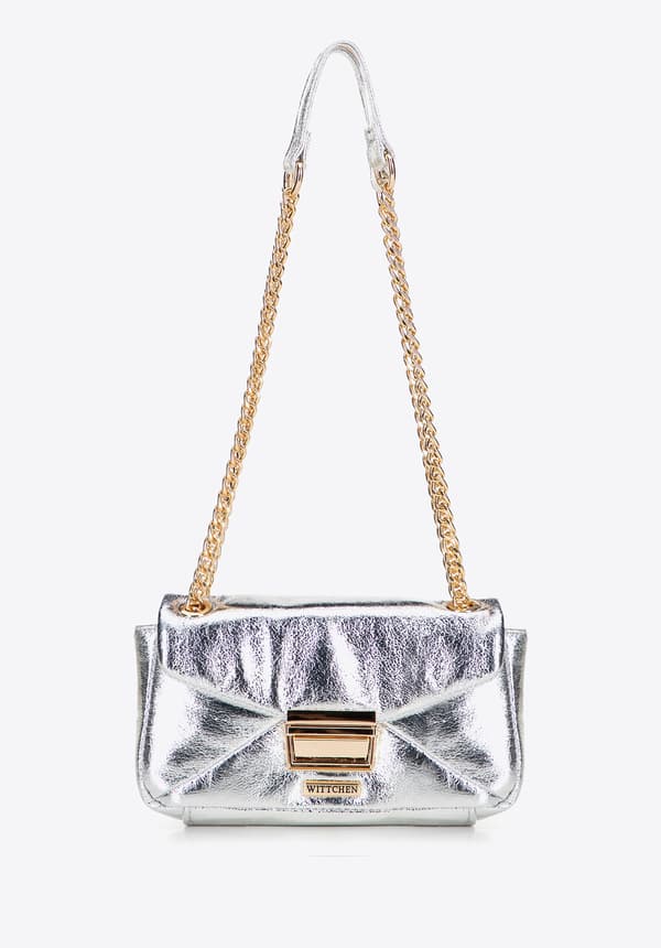 Wittchen Dam Mini Crossbody-väska i Glansig Silver Ekoläder