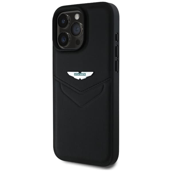 Aston Martin HC Læderetui i Victory Design til iPhone 16 Pro Max, Sort
