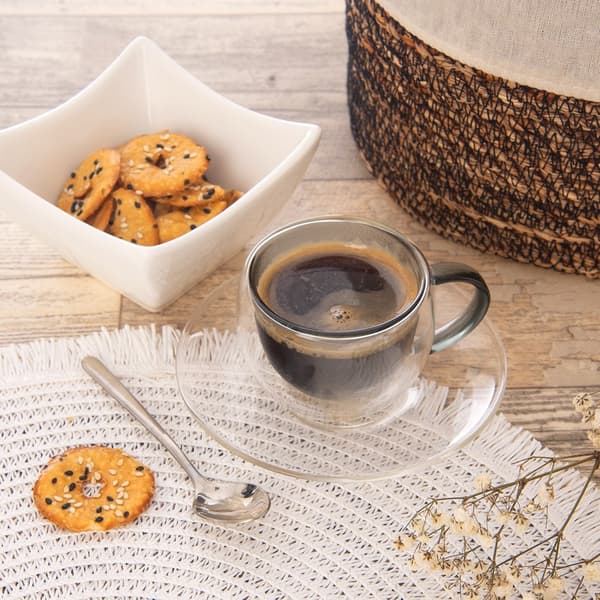 Dubbelväggiga termiska koppar med skål för espresso DOUBLE 90 ml 2 st