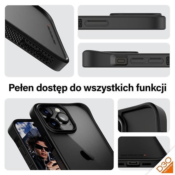 PanzerGlass ClearCase til iPhone 15 Pro Max, certificeret i militærkvalitet - klar sort