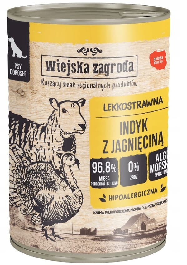 Blötfoder Wiejska Zagroda Turkiet med lamm 12x400g