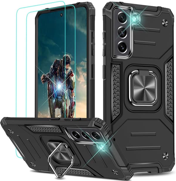 COVER TIL SAMSUNG GALAXY S22 SORT SOLID ARMOR BAGSIDEN + RING