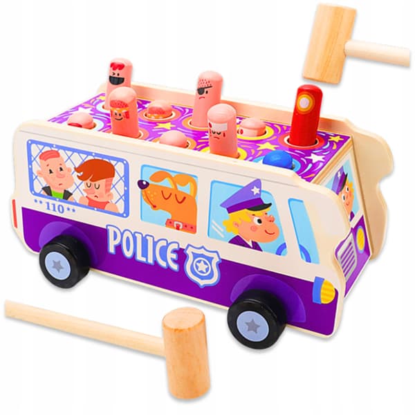 Trä Färdighetsspel Polisbil Montessori Sensorisk
