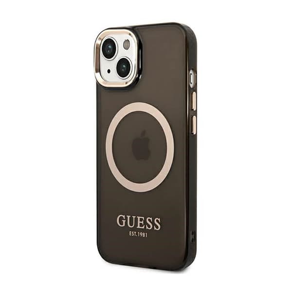 Guess Gold Outline Translucent MagSafe - iPhone 14 Plus cover (sort)