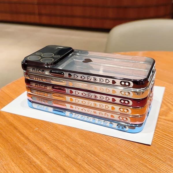 ETUI TIL APPLE IPHONE 14 PRO MAX GULD RAMME HJERTE KAMERA BESKYTTELSE A2894