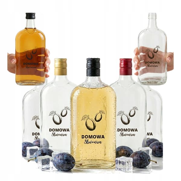Klassiska glasflaskor 500ml med tryck, hemlagad plommonbrandy, hembränt, vodka, 10x
