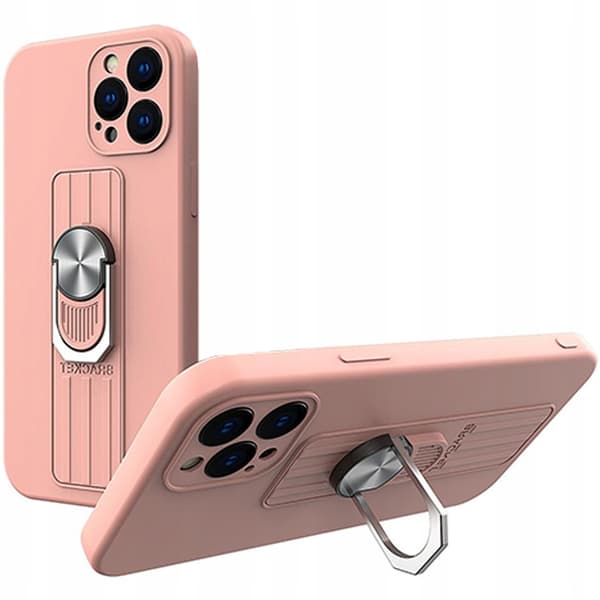 Ring Case silikone cover med fingerring og stativ til iPhone 13 Pro pink