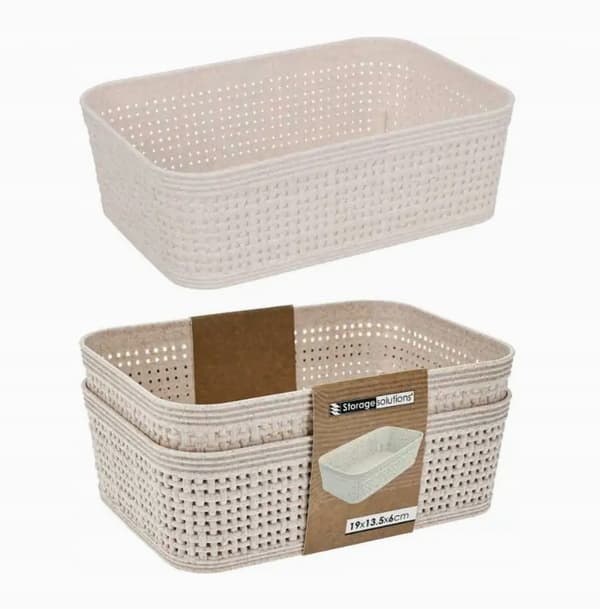 Förvaringskorgar, set om 2, plast, beige, 19x13,5x6 cm