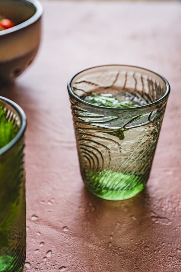 GLAS TIL VAND, GRINKS, JUICE 250ml, TRÆSKIVEMØNSTER, ARBRE GRØN