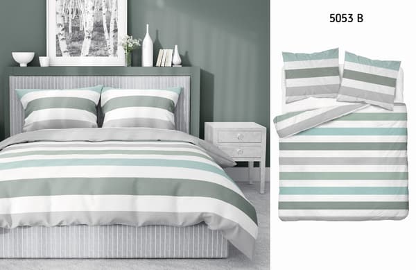 Satin Sengetøj 220x200 Striber Pastelgrønne Nuancer