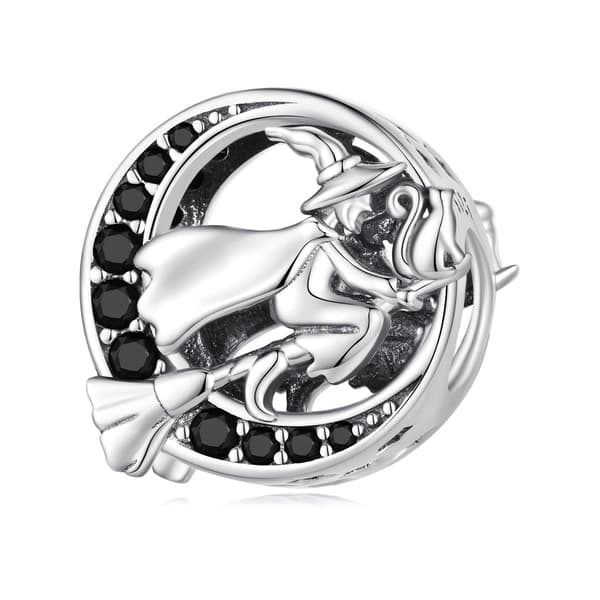 Häxa på kvastpärla berlock silver 925