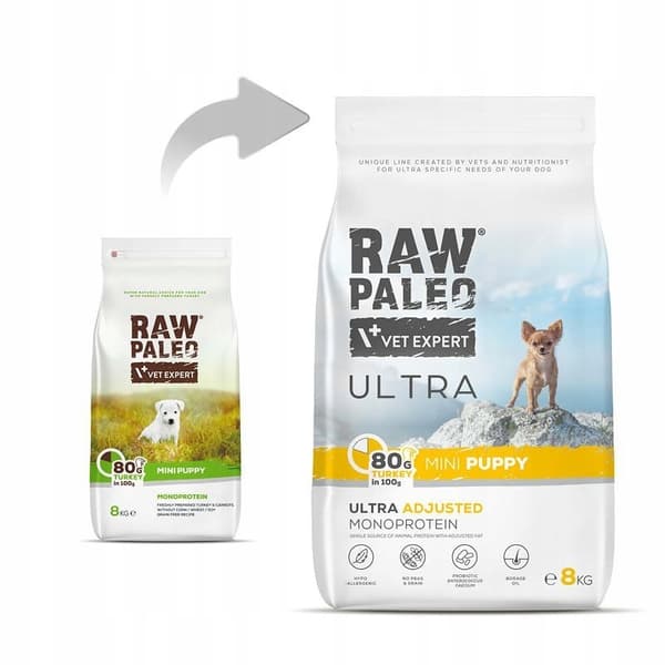 VetExpert Raw Paleo Ultra kalkun tørfoder til hvalpe 8 kg