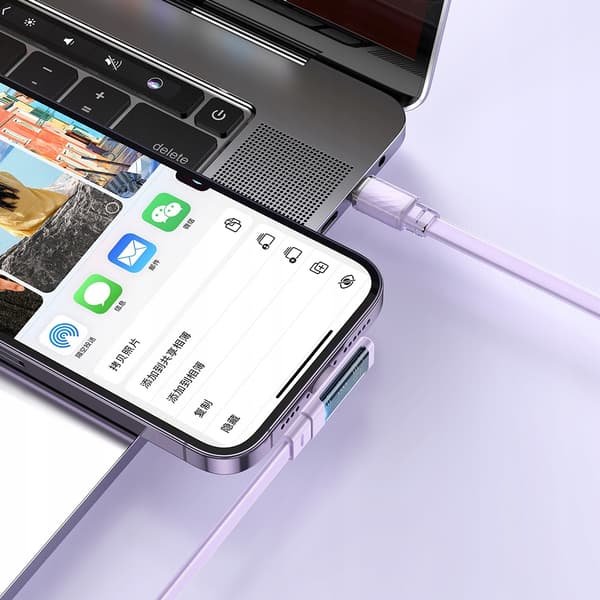 MCDODO Vinklet USB-C Lightning fladkabel 36W til iPhone 13/14, lilla, 2M
