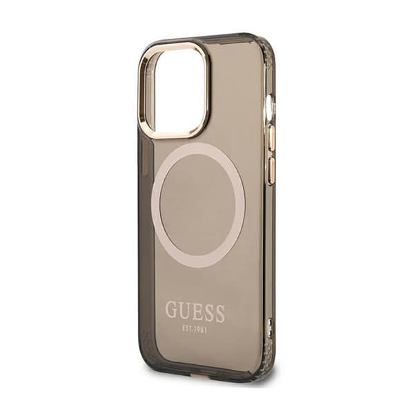 Guess Gold Outline Translucent MagSafe - iPhone 13 Pro Max cover (sort)
