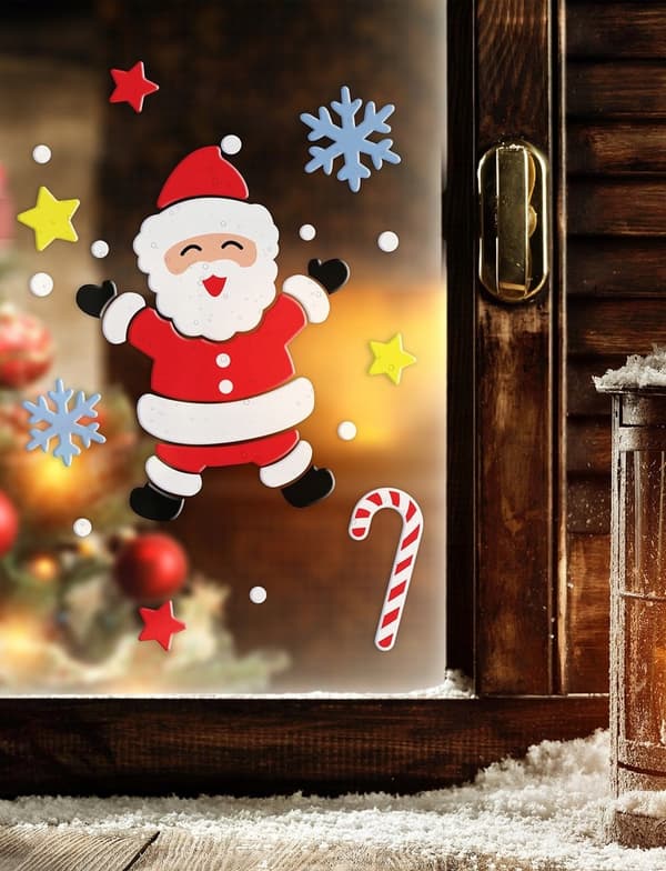 Geldekoration til vindue, spejl, glas, julemanden, jul, vinter