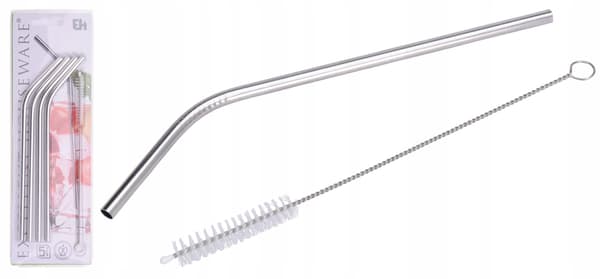 Set 4 metallsugrör av rostfritt stål 21,5 cm + borste