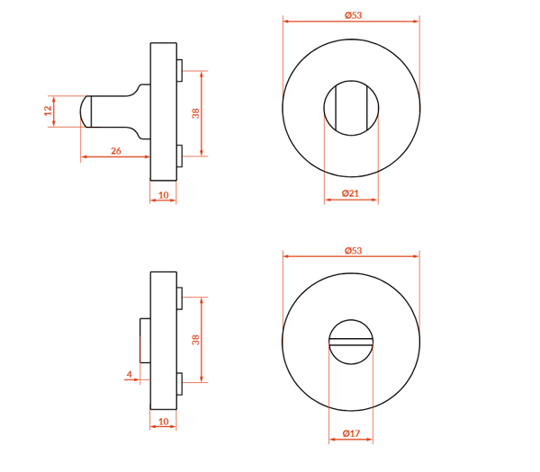 Rund Roset til WC Dør Knop Sort Mat Rustfrit Stål 53mm