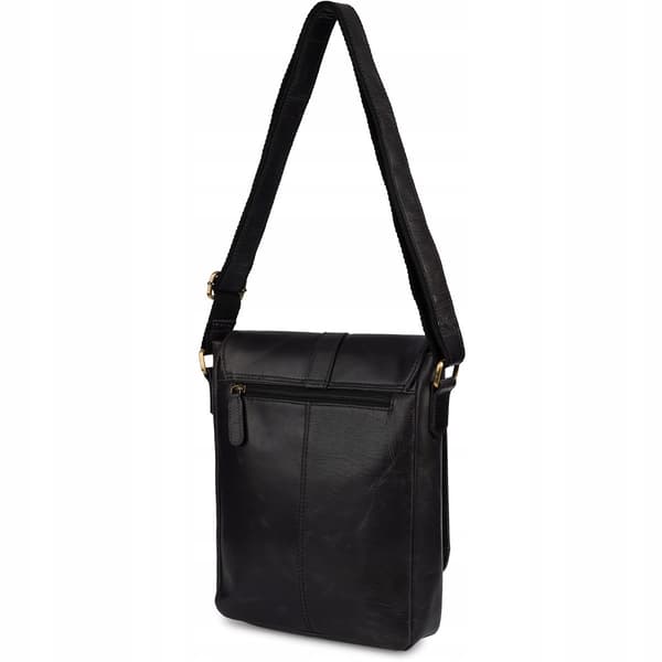Herre læder skuldertaske, slank, A4, elegant, Beltimore, sort, N23