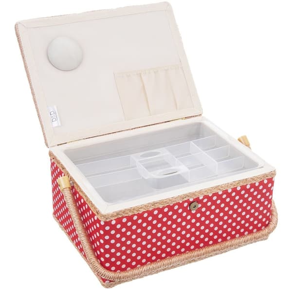Punainen pilkullinen ompelukone 24x18x12 cm