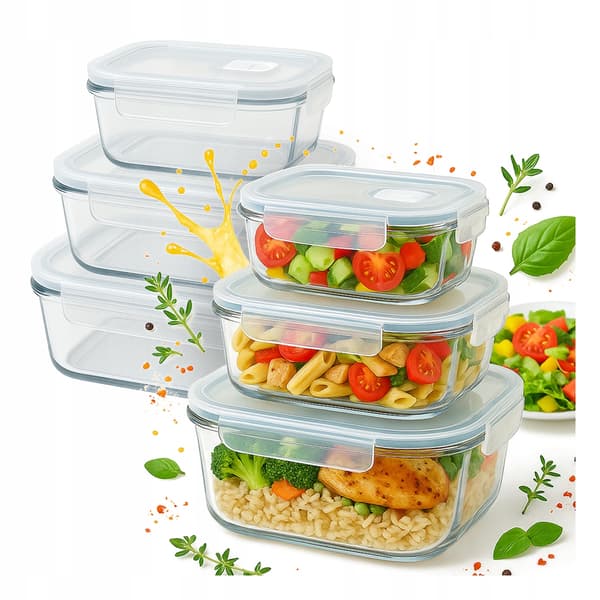 3x GLASMATBEHÅLLARE Set med lufttäta behållare LUNCHBOX