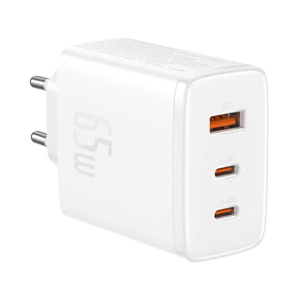 Baseus OS-Cube Pro 2xUSB-C + USB vægoplader, 65W (hvid)