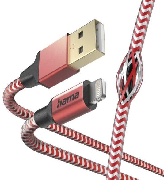 HAMA Opladnings-/Datakabel Reflekteret USB Type A - Lightning 1,5m Rød