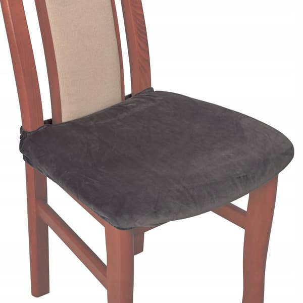Stolöverdrag för stolsäte kort velour TESS mörkgrå