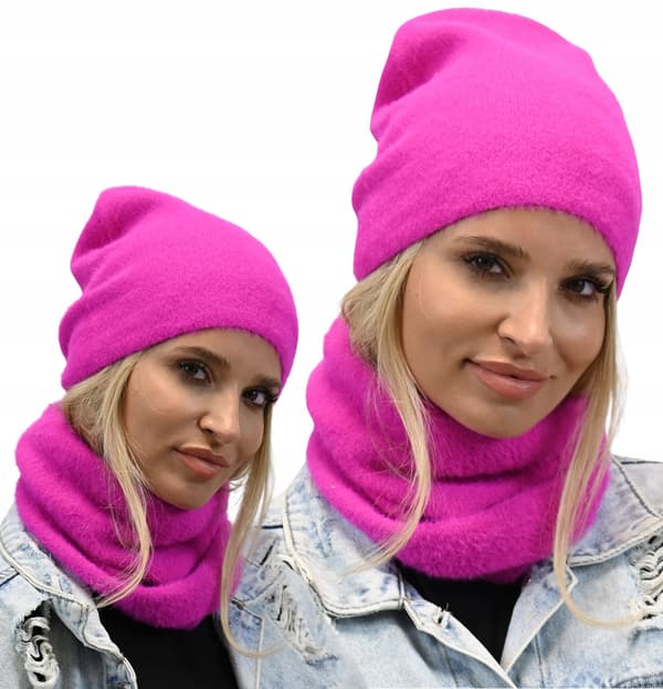 KOMIN mössa, varmt vinterset alpacka AL1 dam - fuchsia