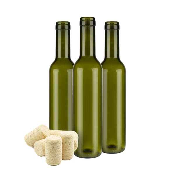 Set med 70 bruna glasflaskor 375 ml för vin, sirap, olja, vinäger, alkohol