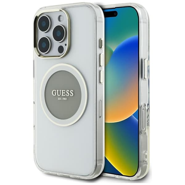 Guess IML Metal Colored Circle Classic Logo MagSafe - Etui til iPhone 16 Pro (grå)