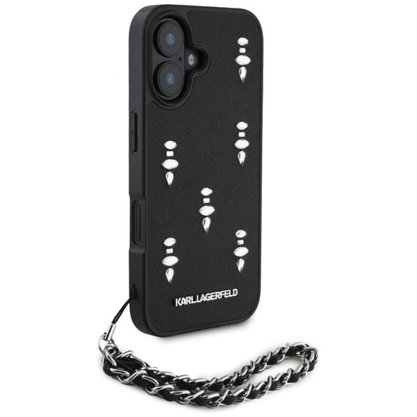 Karl Lagerfeld Saffiano Krystal Etui med Kæde til iPhone 16 Sort
