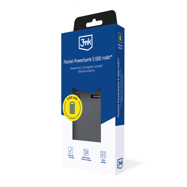 Lisävarusteet - 3mk Taskuvirtalähde 5 000 mAh 12 W USB 1C - Harmaa