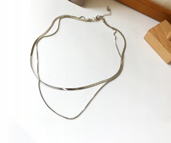 Halsband Stålkedja Dubbel SILVER Platt Kändis