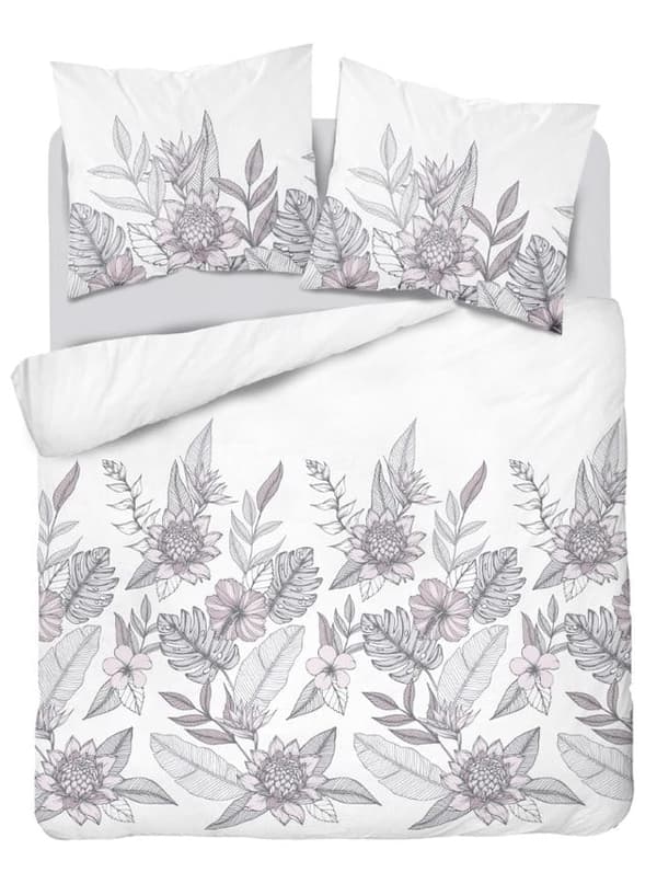 Satinsängkläder 160x200 Löv Blommor Pastell