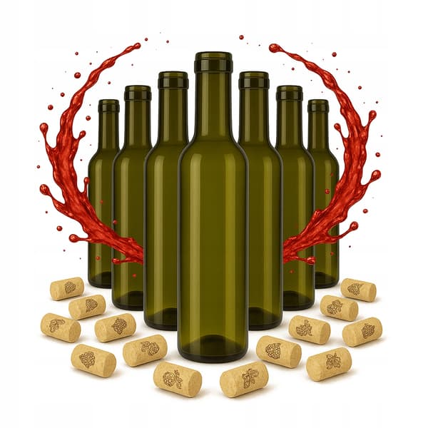 Set med 70 bruna glasflaskor 375 ml för vin, sirap, olja, vinäger, alkohol