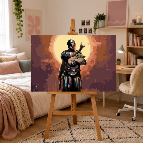 Måla efter nummer-bild med ram Mandalorian med Baby Yoda 70x50 cm