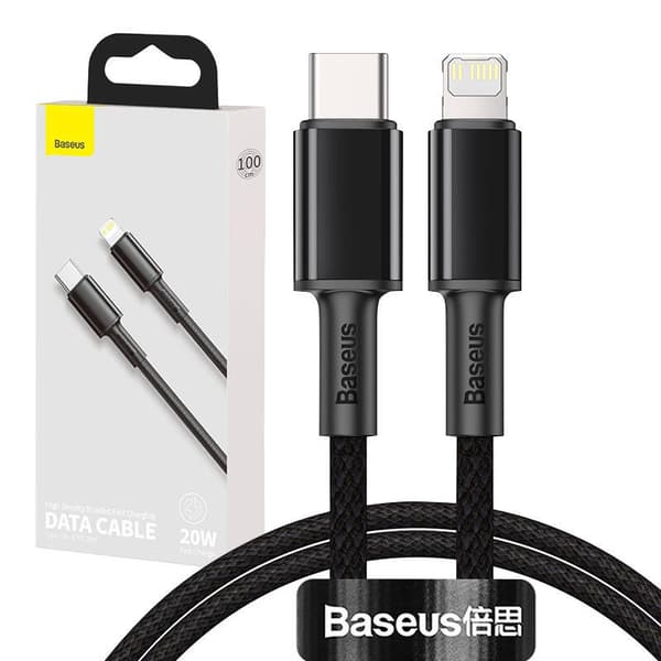 Baseus Högdensitetsflätad USB-C till Lightning-kabel, 20W, 5A, PD, 1m (svart)
