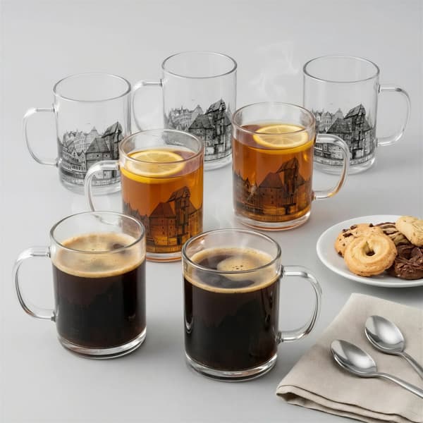 GLASMUGG MED TRYCK GDAŃSK STAD 400 ML SET MED 6 GLASMUGGAR GLAS