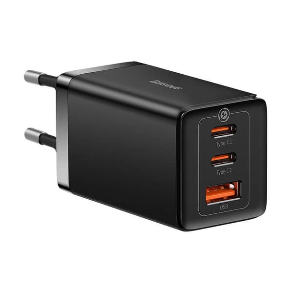 Baseus GaN5 Pro 2xUSB-C + USB-väggladdare, 65W (svart)