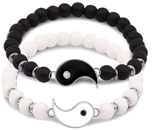 Armbandset Yin Yang vit och svart 2 st