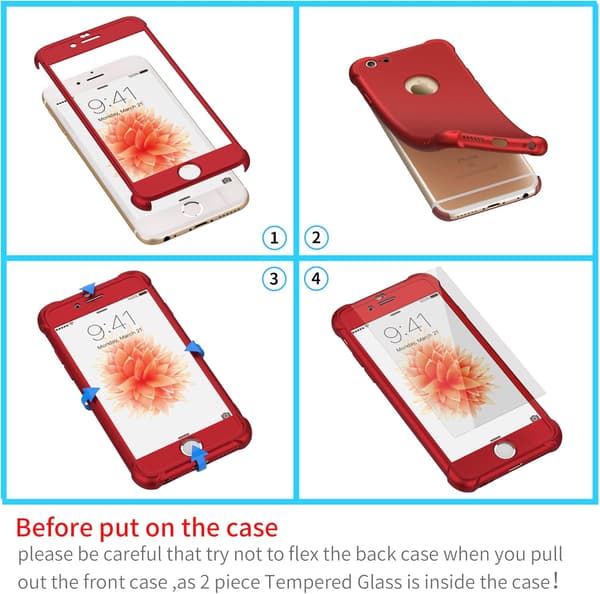 RØDT ETUI TIL IPHONE 6/6S 4,7' 2x HÆRDET GLAS