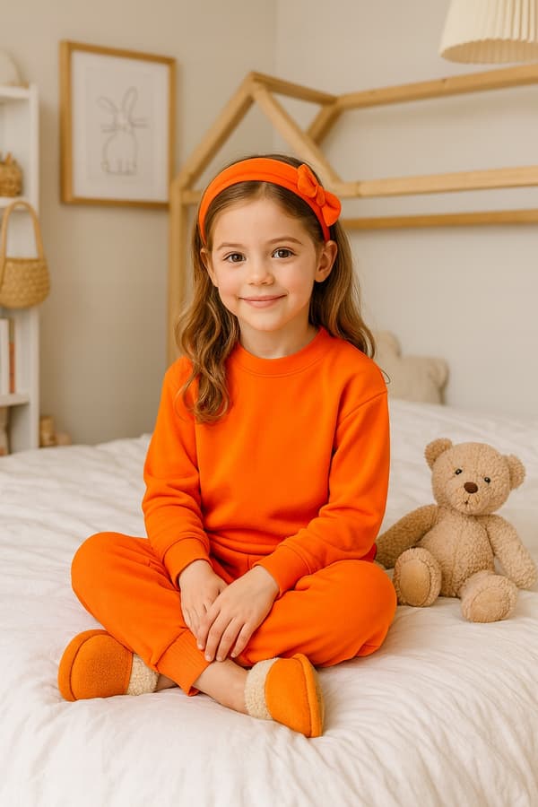 BOMULLSPYJAMAS 116 BARNPYJAMAS för barnrum, 2-delad, ORANGE