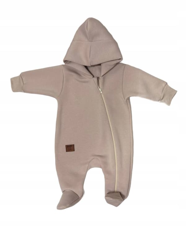 JUMPSUIT til NYFØDT 56 med overgangslynlås FORÅR EFTERÅR BEIGE