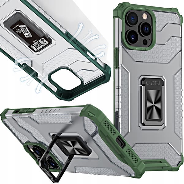Crystal Ring Case pansret hybrid cover + magnetisk holder iPhone 13 Pro Max grøn