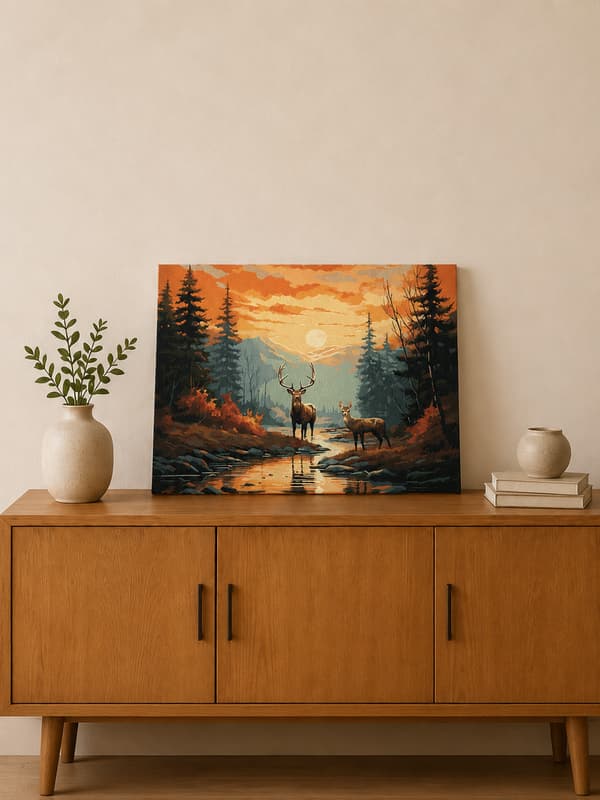 Målning med siffror med ram elegant hjort 50x40 cm