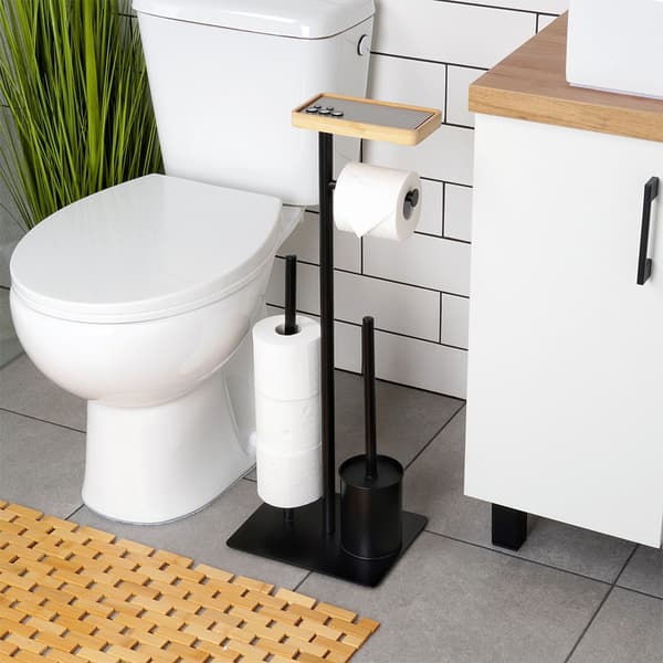 Toiletpapirholder med børste sort 68,5 cm